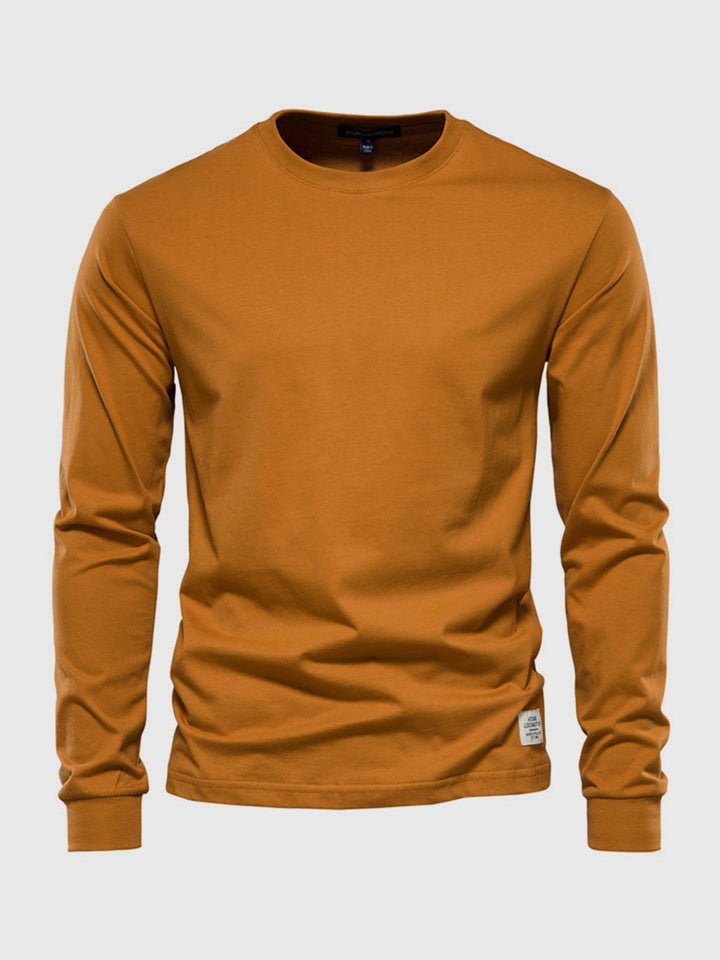 T-shirt homme décontracté col rond, manches longues, parfait pour les journées fraîches et le layering.