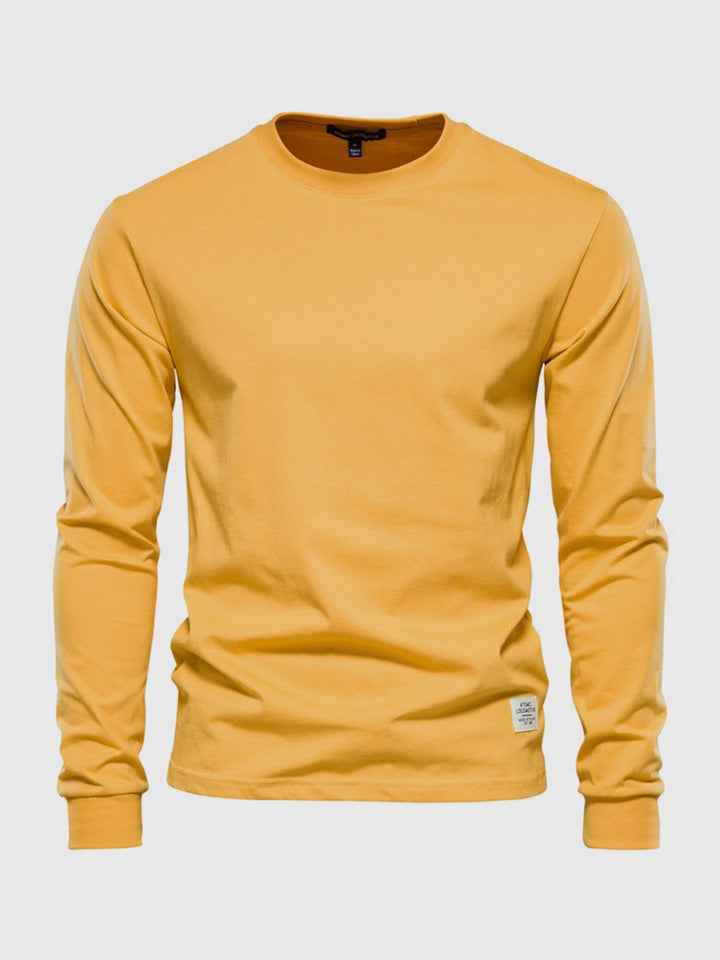 T-shirt homme à manches longues, col rond, style simple et décontracté, idéal pour le confort.
