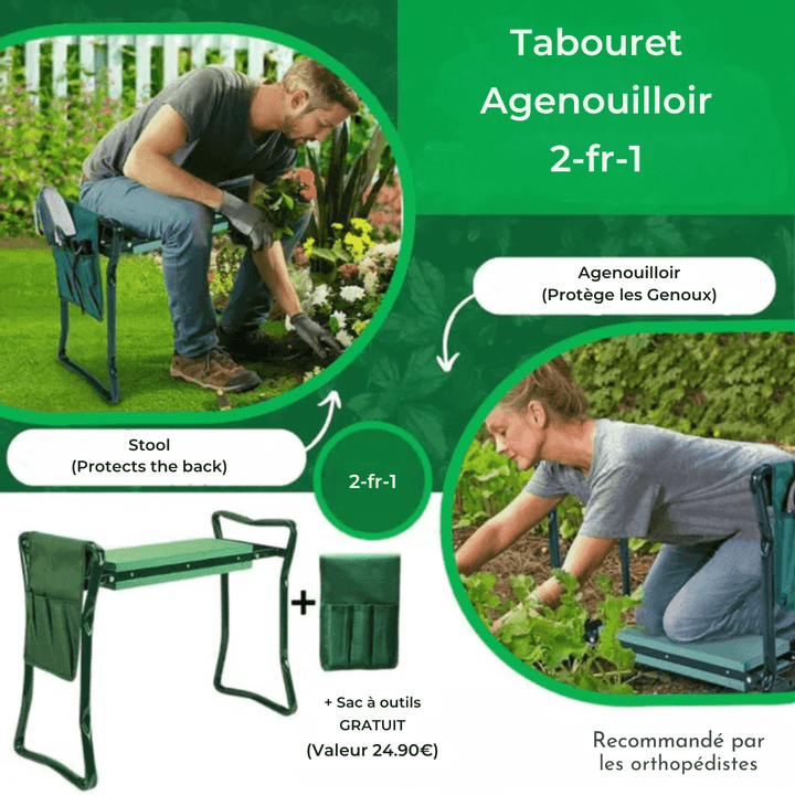 Tabouret agenouilloir ergonomique. Posture améliorée, confort optimal. Design robuste et stable.