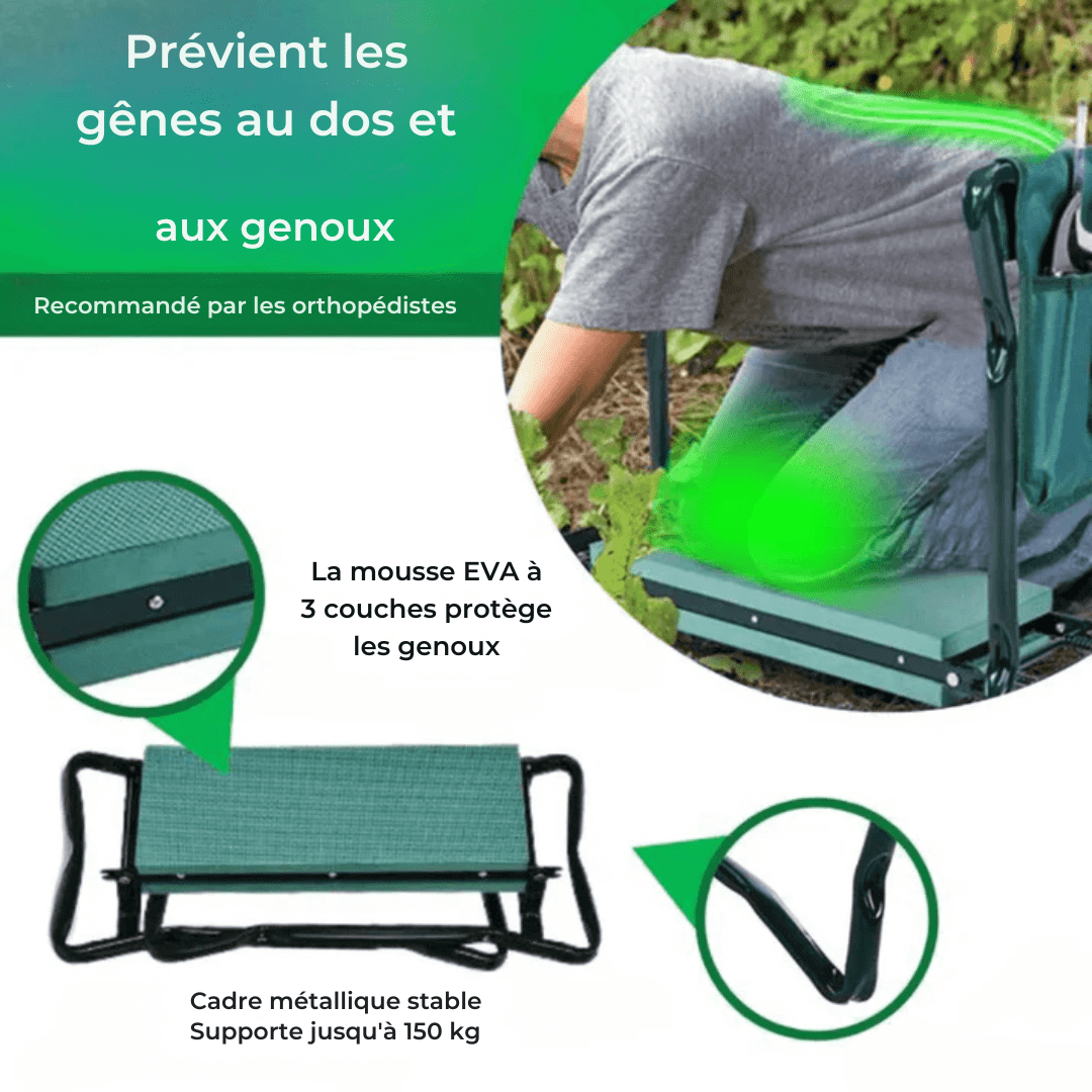 Tabouret agenouilloir ergonomique. Posture améliorée, confort optimal. Design robuste et stable.