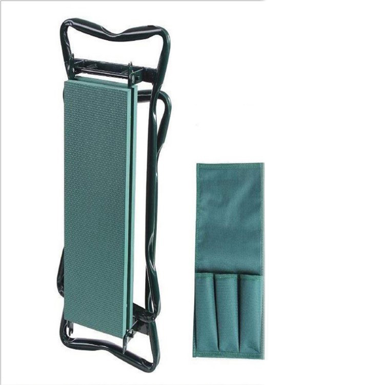 Tabouret jardin pliable avec sac intégré. Siège confortable et robuste pour jardinage.