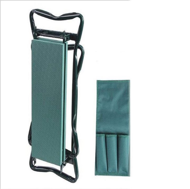 Tabouret jardin pliable avec sac intégré. Siège confortable et robuste pour jardinage.