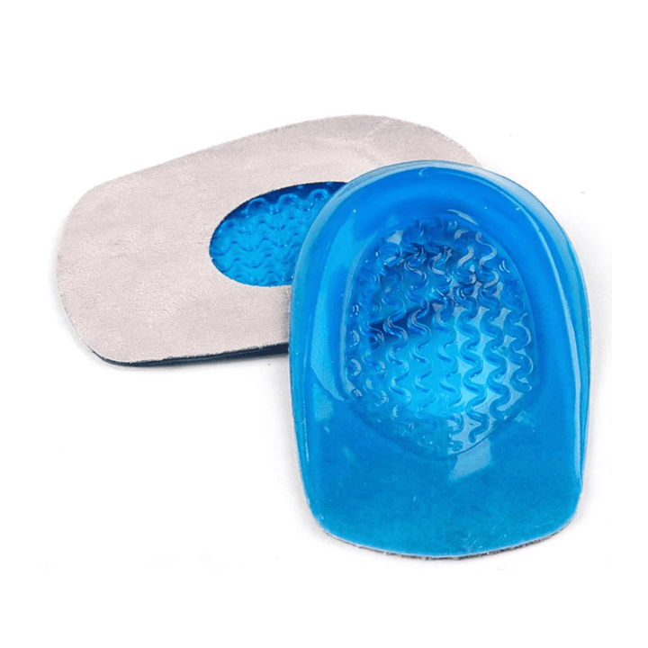 "Talonnette en gel douce, soulagement tendon d'Achille, réduit pression et absorbe chocs, vue produit en gros plan."