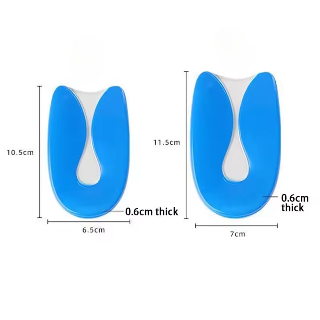 "Talonnettes en gel ergonomiques offrant confort et soutien pour soulager douleur pied, adaptées à toutes chaussures."