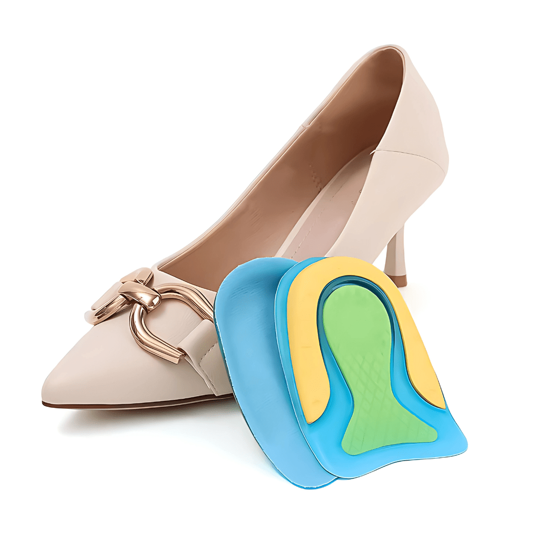 Talonnettes en gel U-Shape, design ergonomique en U, soulagement des douleurs de talon, confort optimal, vue de côté.