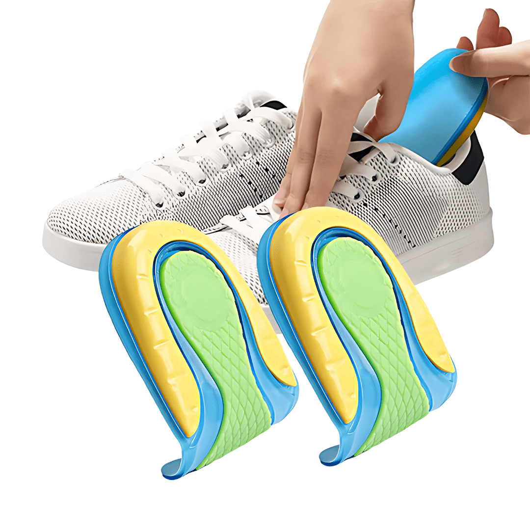 Talonnettes en gel U-Shape, design ergonomique en U, soulagement des douleurs de talon, confort optimal, vue de côté.