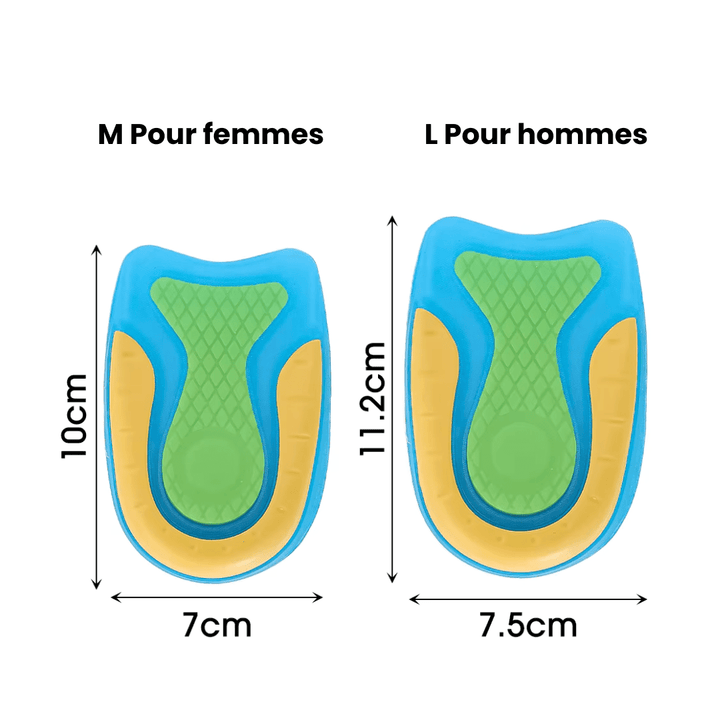 Talonnettes en gel U-Shape, design ergonomique en U, soulagement des douleurs de talon, confort optimal, vue de côté.