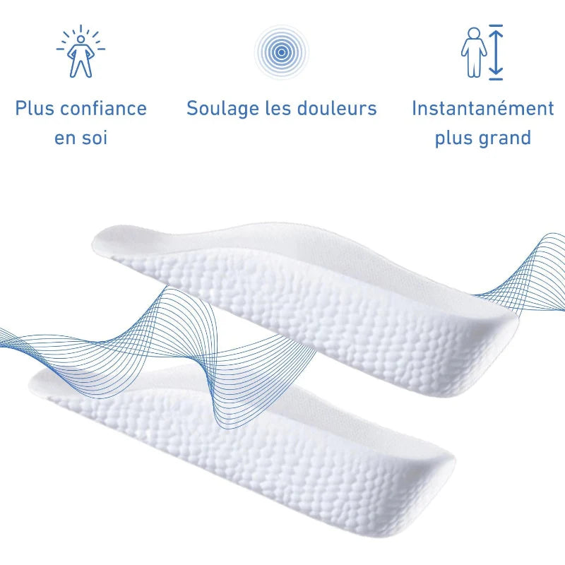 Semelles talonnettes ergonomiques en silicone amortissant pour hommes, confort et hauteur accrus.