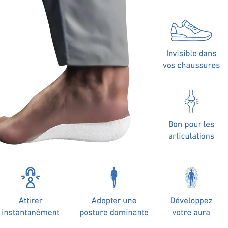 Talonnettes orthopédiques pour hommes améliorant la posture, offrent un confort supérieur et une discrétion totale.