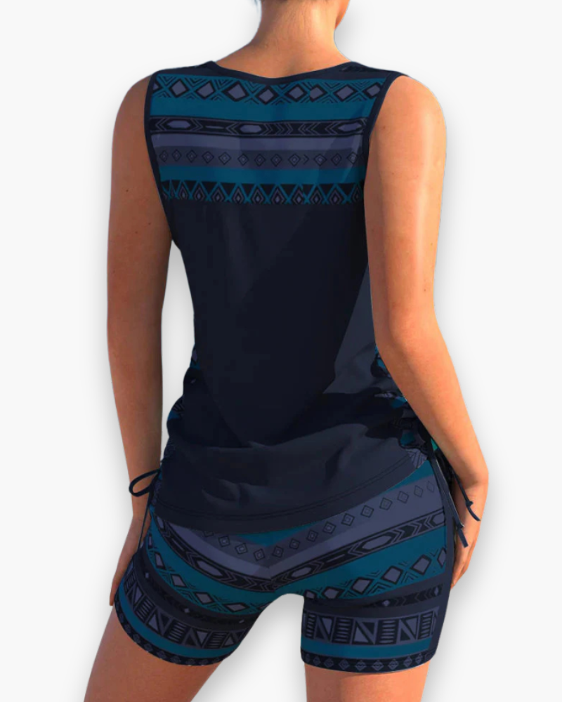 "Tankini élégant femme deux pièces, coupe flatteuse, matière douce, idéal pour plage et piscine, confort et style assurés."