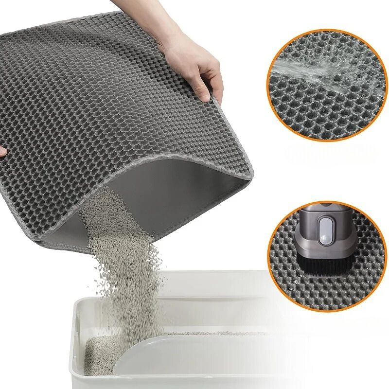 Tapis alvéolé imperméable antidérapant pour litière chat.  Protège sols, récupère litière.