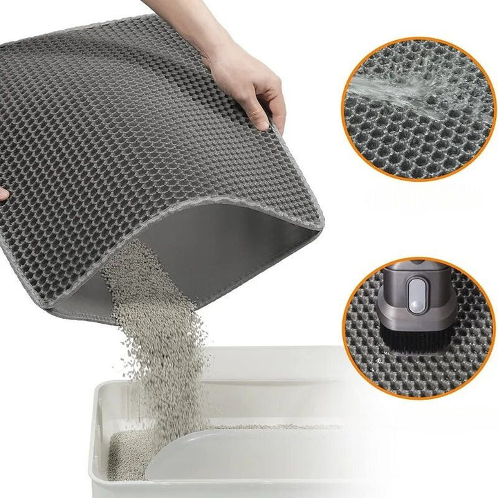 Tapis alvéolé imperméable antidérapant pour litière chat.  Protège sols, récupère litière.
