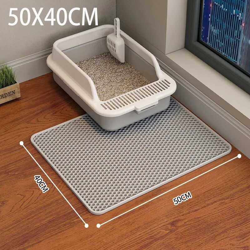Tapis alvéolé imperméable antidérapant pour litière chat.  Protège sols, récupère litière.