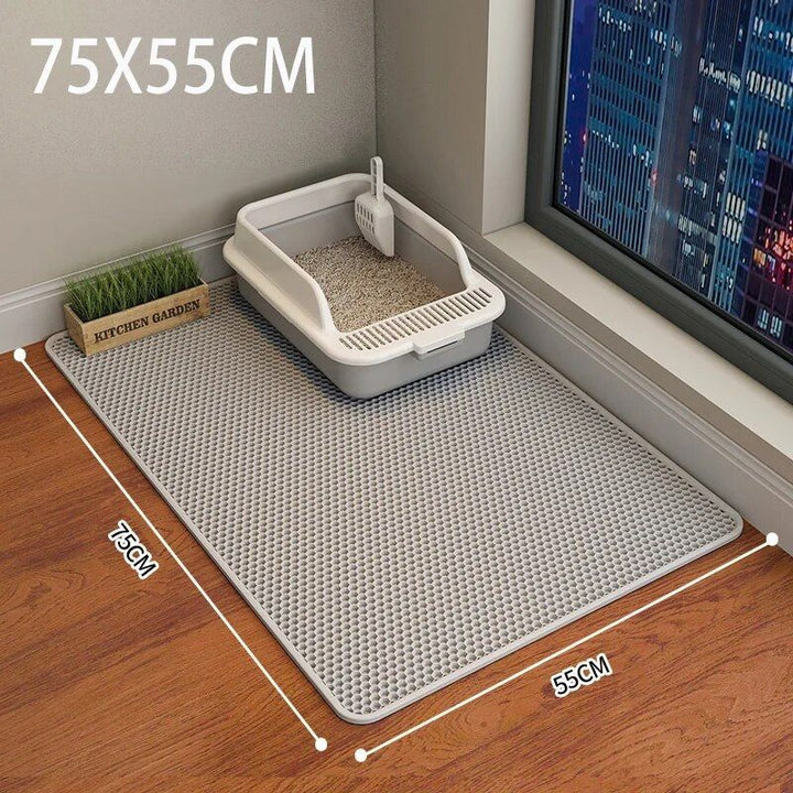 Tapis alvéolé imperméable antidérapant pour litière chat.  Protège sols, récupère litière.