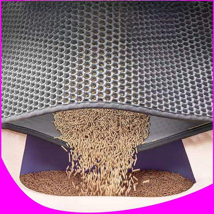Tapis alvéolé imperméable antidérapant pour litière chat.  Protège sols, récupère litière.
