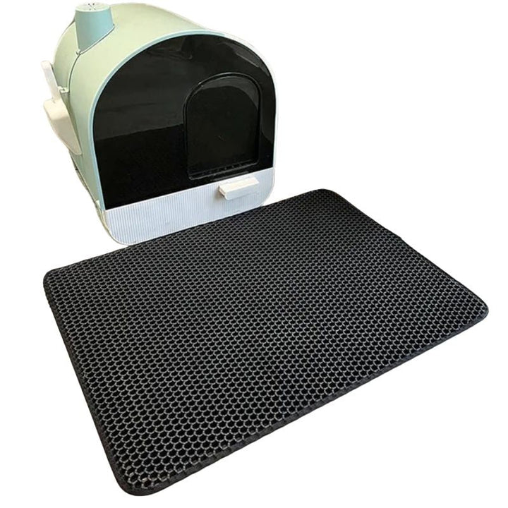 Tapis alvéolé imperméable antidérapant pour litière chat.  Protège sols, récupère litière.