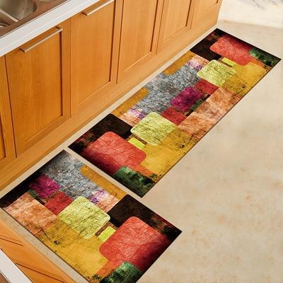 Tapis cuisine antidérapant, design abstrait moderne. Lavable, polyester. Sécurité et style.