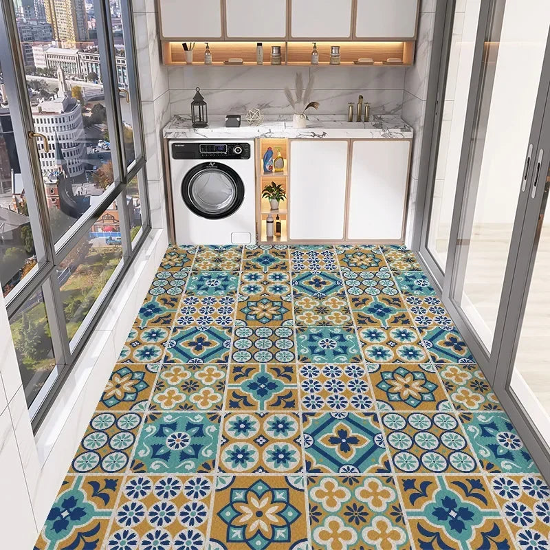 Tapis cuisine lavable antidérapant. Motif zellige, design élégant et fonctionnel.