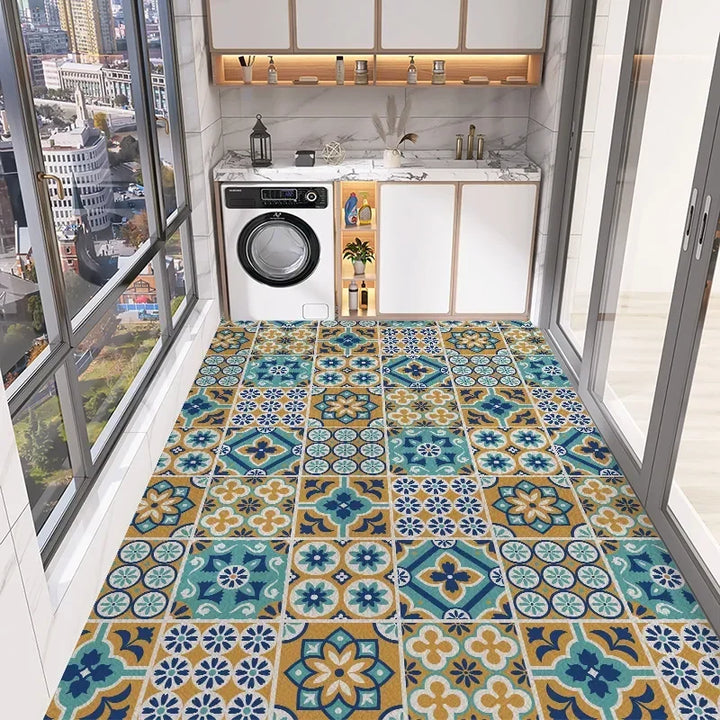 Tapis cuisine lavable antidérapant. Motif zellige, design élégant et fonctionnel.