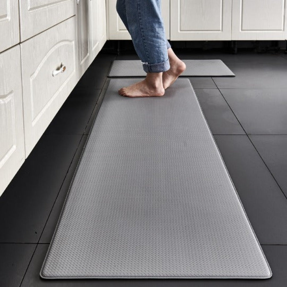 "Tapis de cuisine noir, antifatigue, ergonomique, antidérapant, soulage pieds, design élégant, bords biseautés"