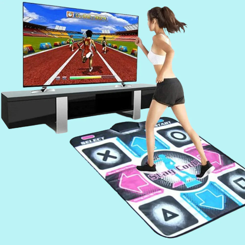 "Tapis de danse interactif coloré avec capteur, stimule le fitness ludique et la coordination musicale à domicile."