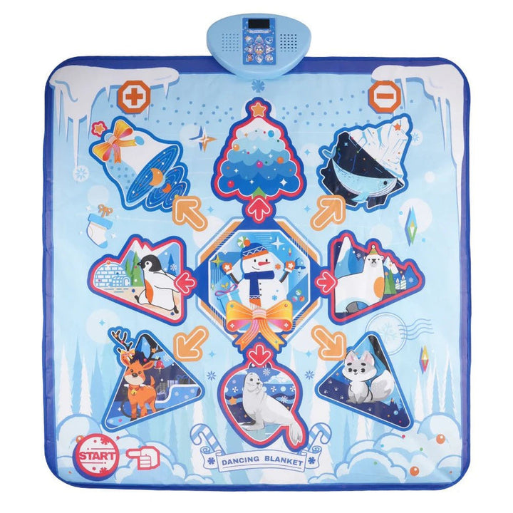 Tapis de danse interactif antidérapant pour enfants, avec motifs colorés et zones tactiles, sûr et amusant.