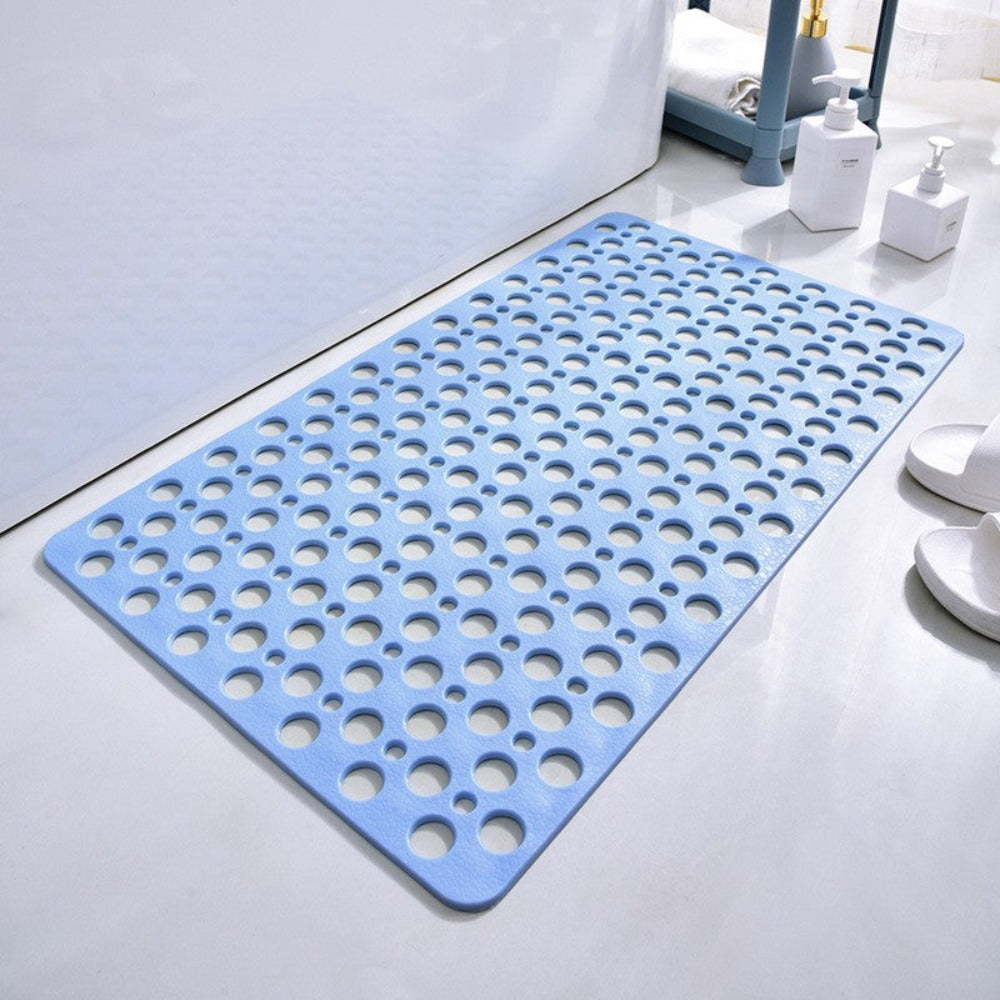 "Tapis de douche antidérapant PVC, bleu, texture à ventouses et surface drainante pour sécurité et confort dans la salle de b