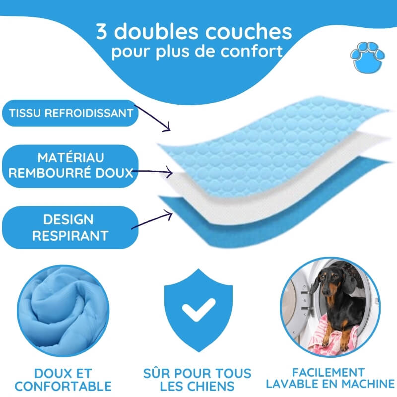 Tapis rafraîchissant pour chien, coussin animal confortable et frais. Refroidissement instantané, idéal été.