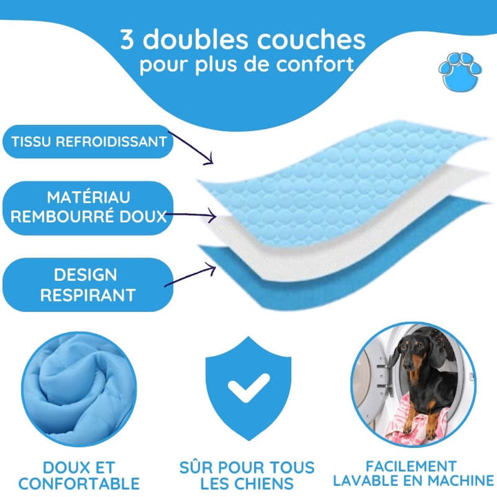 Tapis rafraîchissant pour chien, coussin animal confortable et frais. Refroidissement instantané, idéal été.