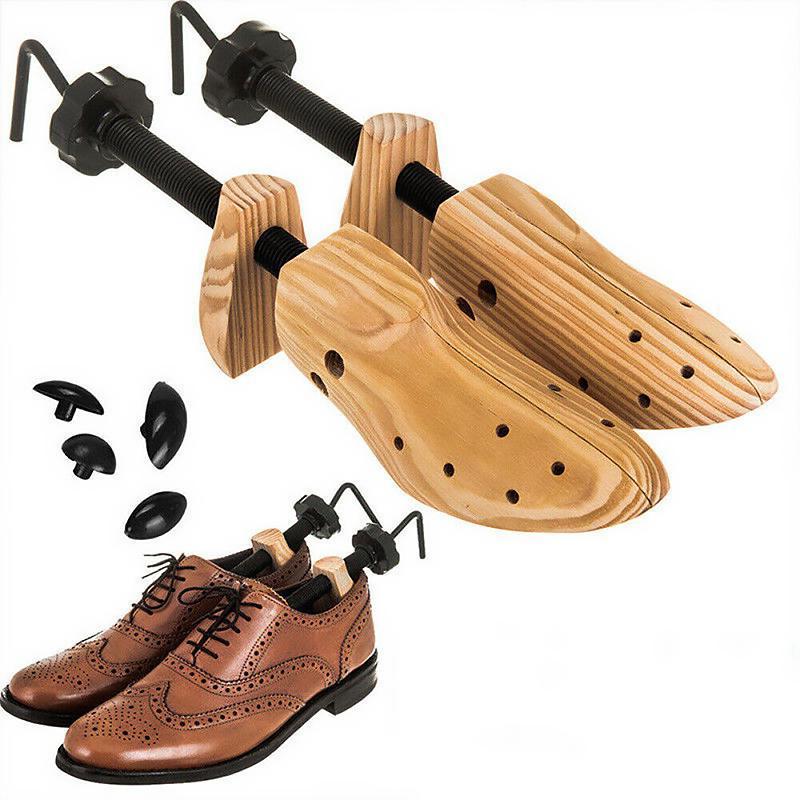 "Tendeur réglable en bois massif pour chaussures, préserve forme et absorbe l'humidité, adapté à toutes tailles"