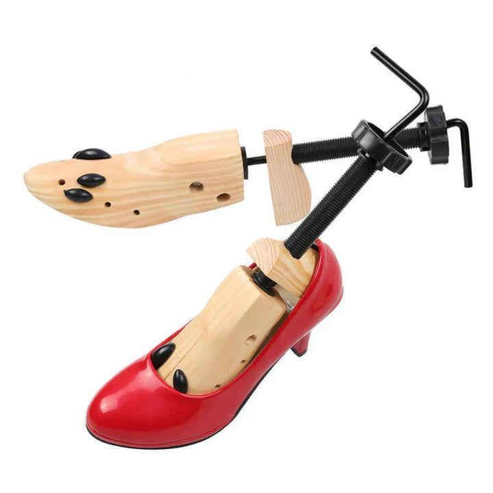 "Tendeur réglable en bois massif pour chaussures, préserve forme et absorbe l'humidité, adapté à toutes tailles"