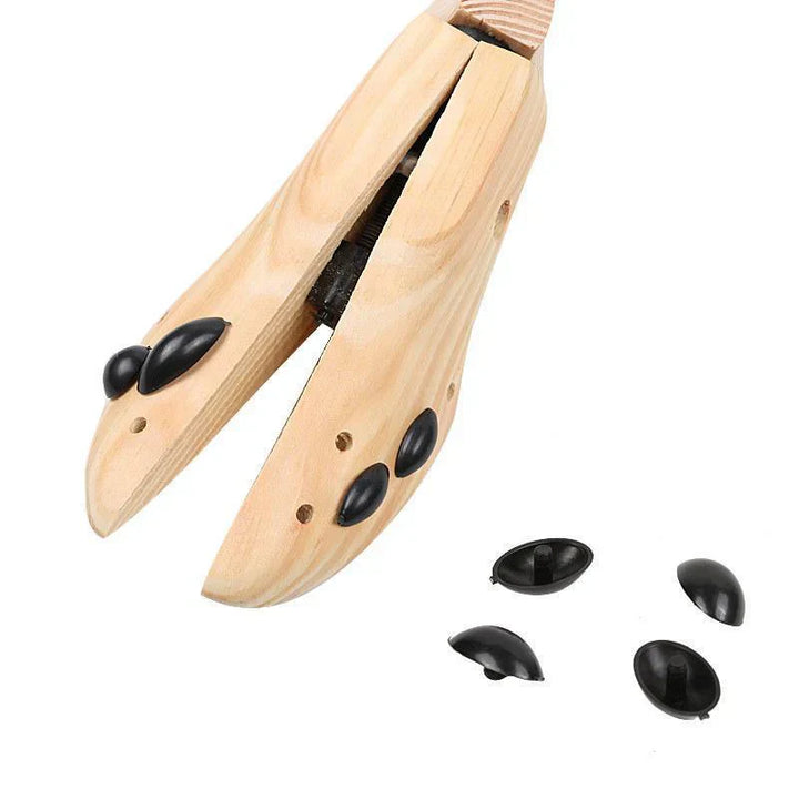 "Tendeur réglable en bois massif pour chaussures, préserve forme et absorbe l'humidité, adapté à toutes tailles"