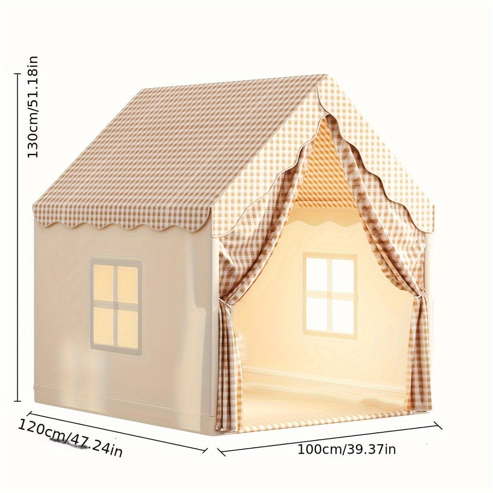 "Tente Château Enfant beige/kaki, polyester PVC, crée un espace magique de jeu intérieur, stimule l'imagination des enfants."