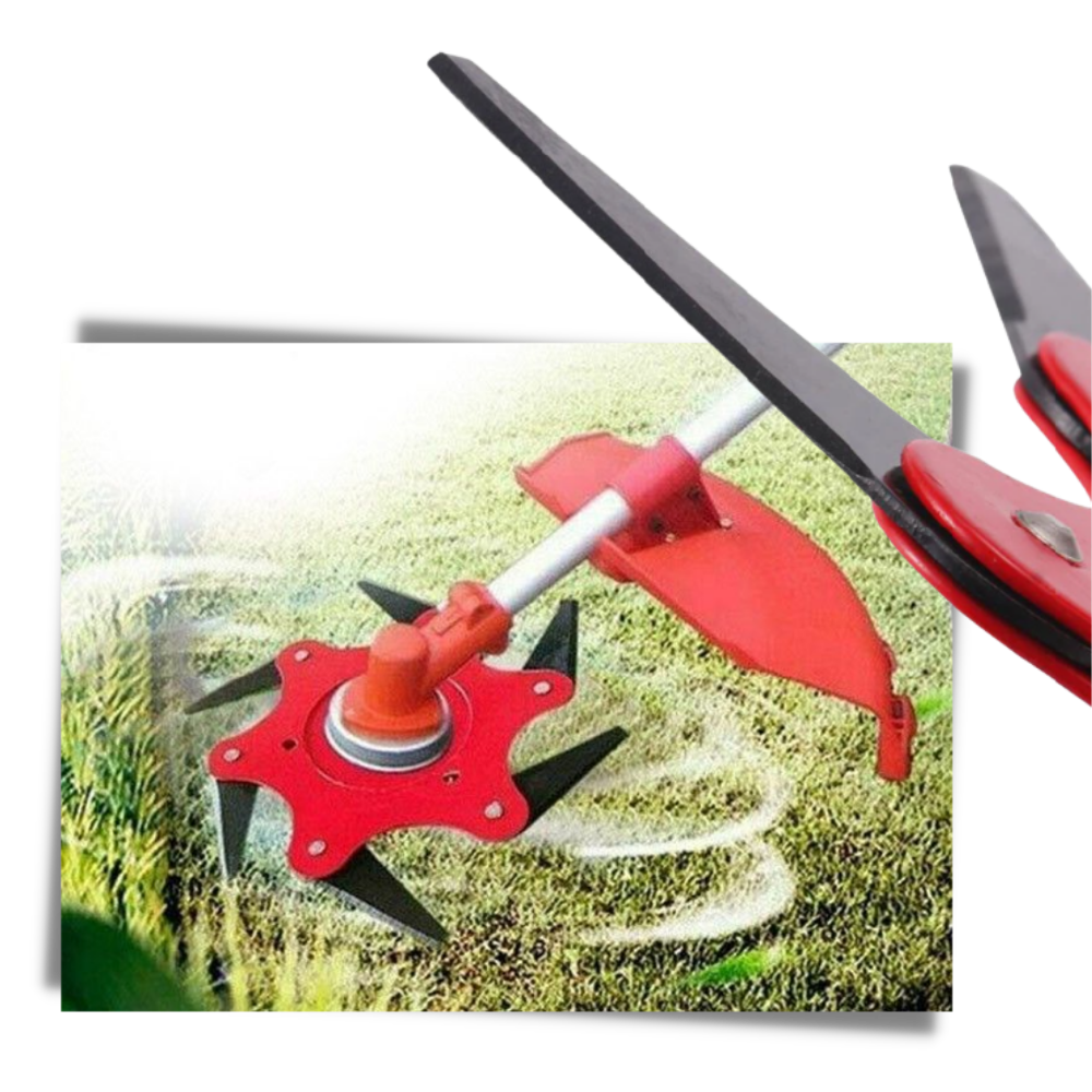 "Tête de débroussailleuse à 6 lames en acier, haute qualité, pour jardinage, coupe précise et durable, couleurs vives."