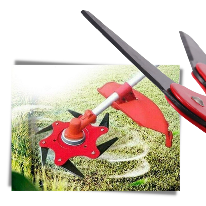 "Tête de débroussailleuse à 6 lames en acier, haute qualité, pour jardinage, coupe précise et durable, couleurs vives."