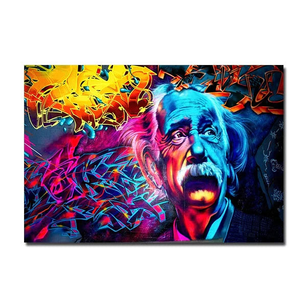 Toile art mural: Einstein graffiti. Décoration salon moderne. Impression haute qualité, couleurs vives.