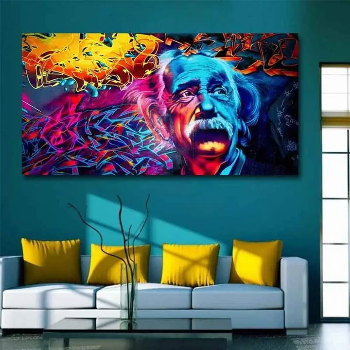 Toile art mural: Einstein graffiti. Décoration salon moderne. Impression haute qualité, couleurs vives.