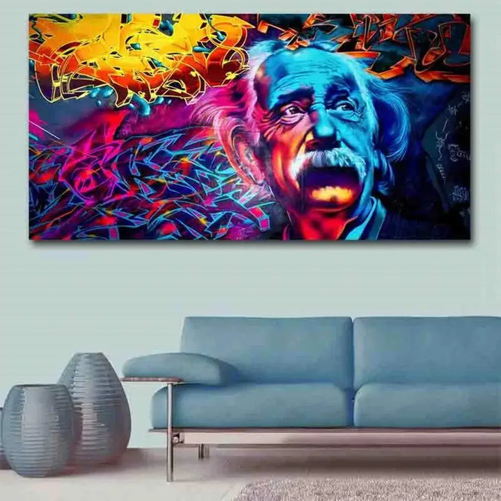 Toile art mural: Einstein graffiti. Décoration salon moderne. Impression haute qualité, couleurs vives.