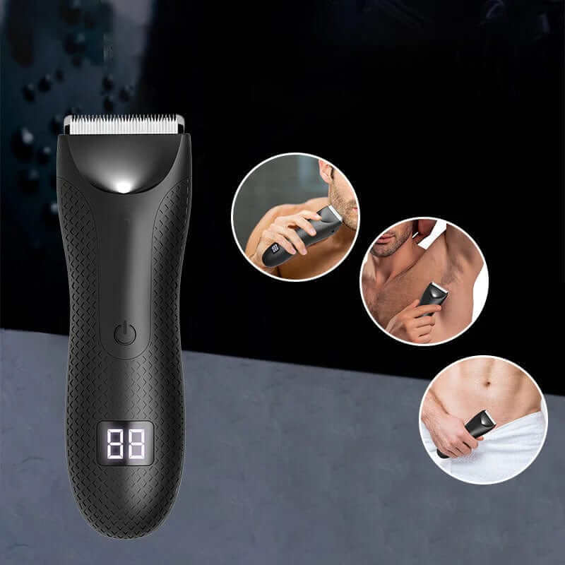 "Tondeuse corps étanche pour hommes, design ergonomique et lames précises pour un rasage sous la douche."