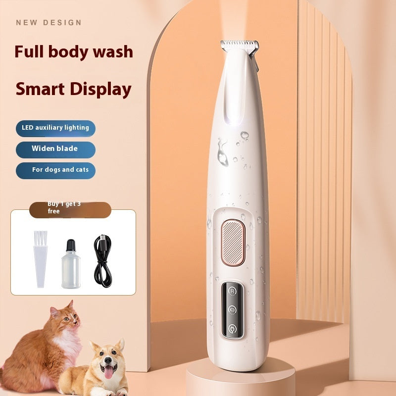 "Tondeuse étanche pour animaux avec LED et lame large en acier inoxydable, idéale pour le toilettage des zones délicates."