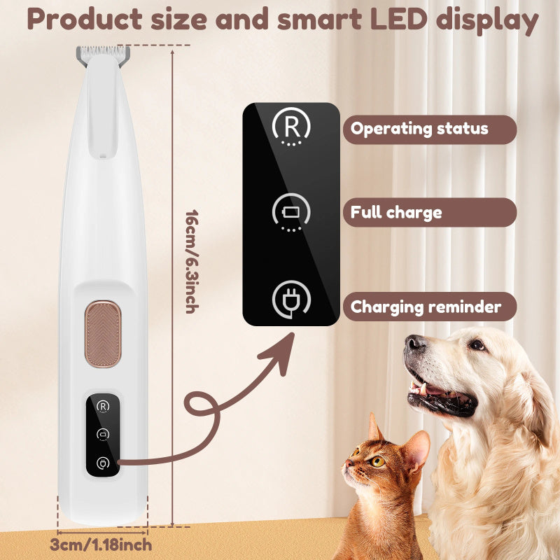 "Tondeuse étanche pour animaux avec LED et lame large en acier inoxydable, idéale pour le toilettage des zones délicates."
