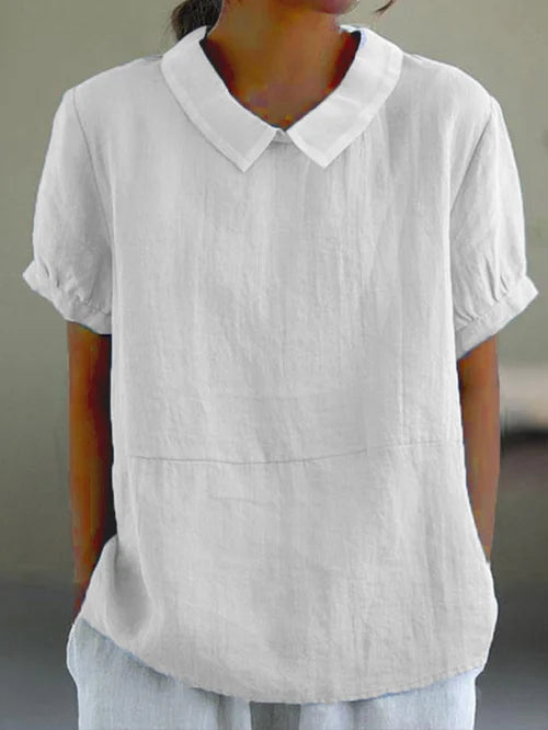 "Top chic unisexe en coton et lin, style minimaliste, couleurs élégantes, confort respirant, parfait pour tenue décontractée.