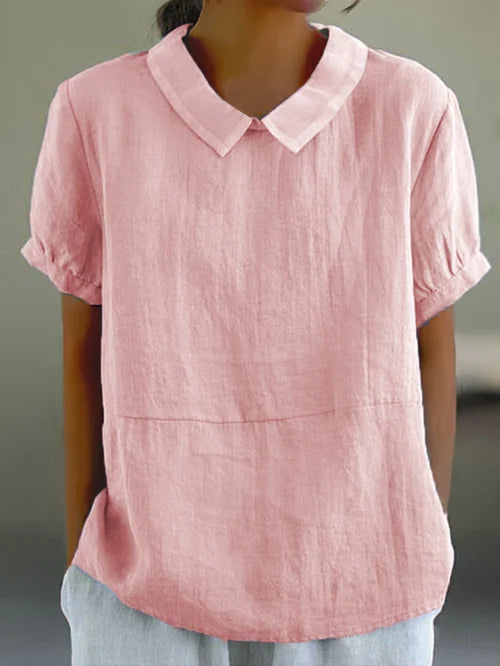 "Top chic unisexe en coton et lin, style minimaliste, couleurs élégantes, confort respirant, parfait pour tenue décontractée.