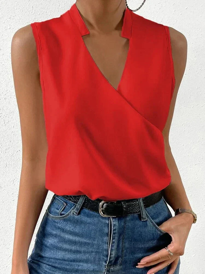 Top été femme sans manches, col V.  Coupe chic et élégante, idéal pour l'été.