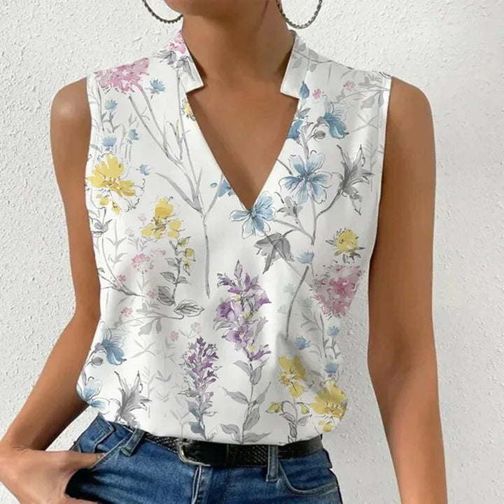 Top été femme sans manches, col V.  Coupe chic et élégante, idéal pour l'été.