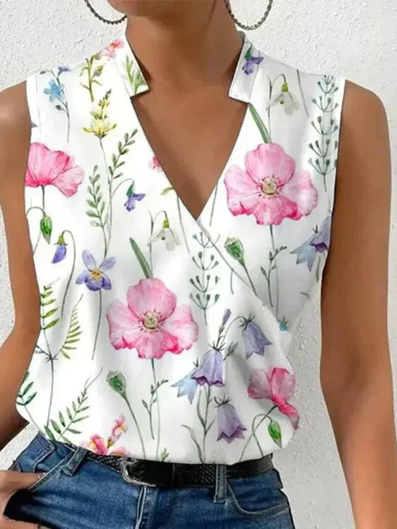 Top été femme sans manches, col V.  Coupe chic et élégante, idéal pour l'été.
