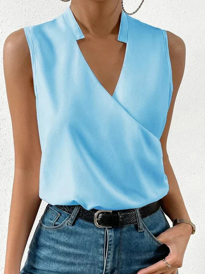 Top été femme sans manches, col V.  Coupe chic et élégante, idéal pour l'été.