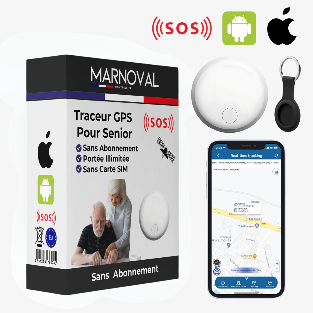 Traceur GPS compact et discret pour seniors.  Suivi localisation facile via application smartphone. Sécurité et liberté.