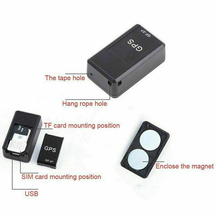 "Traceur GPS Mini noir compact, magnétique, pour suivi en temps réel sur surface métallique, idéal pour sécurité et discrétio