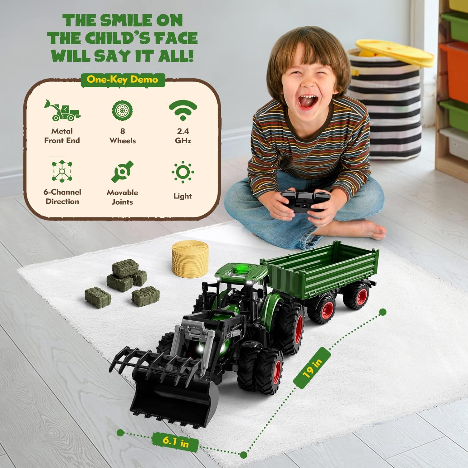 PENGBU RC Jouet tracteur à partir de 3 ans - Tracteur télécommandé 2,4 GHz avec remorque - Jouet de tracteur RC avec télécommande - Vache et mouton - Cadeau 2, 3, 4, 6 ans PENGBU RC Jouet tracteur à partir de 3 ans - Tracteur télécommandé 2,4 GHz avec remorque - Jouet de tracteur RC avec télécommande - Vache et mouton - Cadeau 2, 3, 4, 6 ans